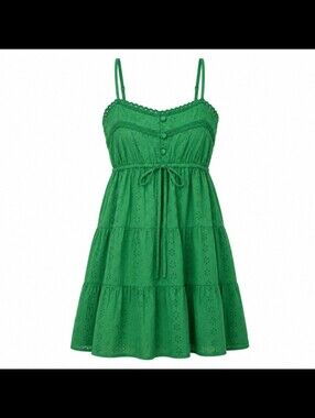 Jessica Simpson Green Eyelet Tiered Dress